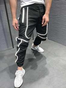 Manfinity LEGND Men's Color-Blocking Rolled Hem Elastic Cuff Long Trousers - Black - View 1