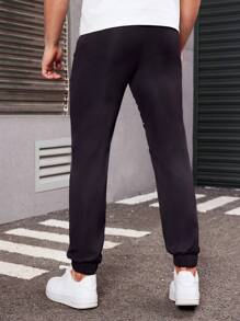 Manfinity LEGND Men's Color-Blocking Rolled Hem Elastic Cuff Long Trousers - Black - View 2