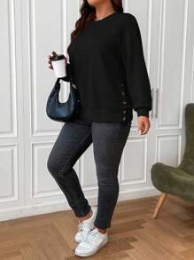 SHEIN LUNE Plus Button Detail Drop Shoulder Sweatshirt