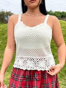 SHEIN EZwear Kích thước lớn Màu thuần Xu hướng: Cắt giảm Dệt kim Áo - trắng - Xem 6