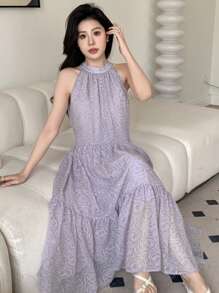 DAZY 女士露背吊带宽松无袖连衣裙度假装束女士邮轮服装 - 紫色 - 查看 7