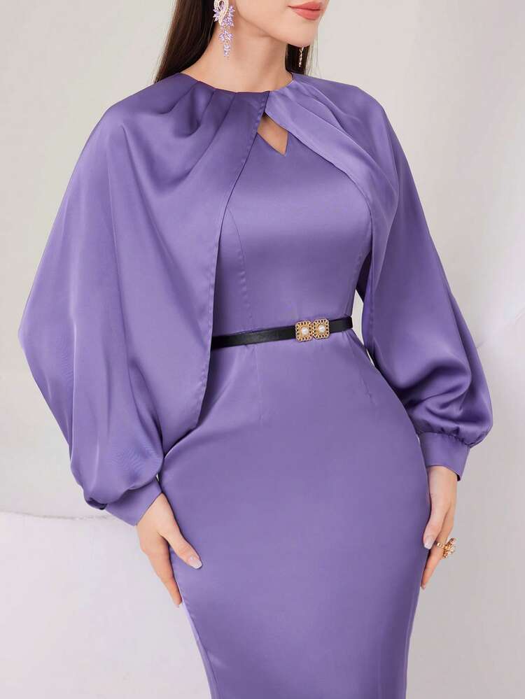 Women'S Solid Color Split Sleeve Dress Long Evening Dresses