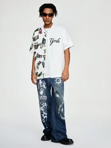 ROMWE MEN Street Life 男士美元和字母印花短袖襯衫 - 白色 - 查看 2