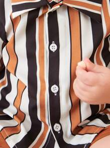 嬰兒男童條紋短袖襯衫和短褲街頭風格時尚套裝 - 彩色 - 查看 5