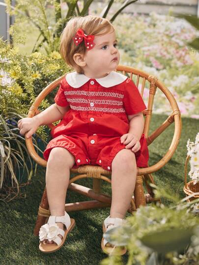 夏季休閒可愛拼色彼得潘領女嬰連身衣