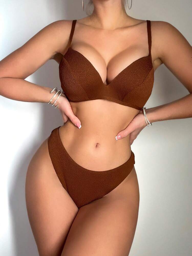 Women's Leisure Texture Fabric Bikini Set Bathing Suit For Summer Beach