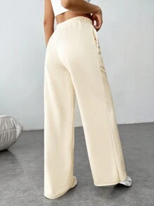 Muchica Valentine's Day Women's Elastic Waist Sweatpants, Letter Printed - Apricot - View 2