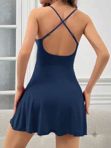 Women's Splicing Frill Trim Hem Long Sleeve Robe And Spaghetti Strap Nightgown Sleepwear Set Pajama Set - Navy Blue - View 3