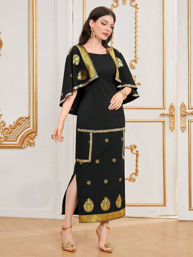 Gold Foil Printed Dress