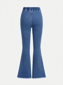 SHEIN Girlism Pantalones Vaqueros Acampanados De Cintura Elástica Para Niñas Preadolescentes