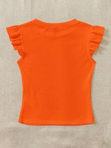 Soleia Women's Round Neck Ruffled Sleeve Knit T-Shirt - Orange - View 3