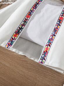 SHEIN Trẻ Cô gái Thực vật Thêu Áo len Mở áo - trắng - Xem 6