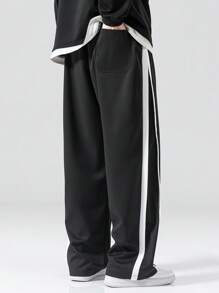 大码男士宽松运动裤，男士春季休闲长裤 - 黑色 - 查看 5