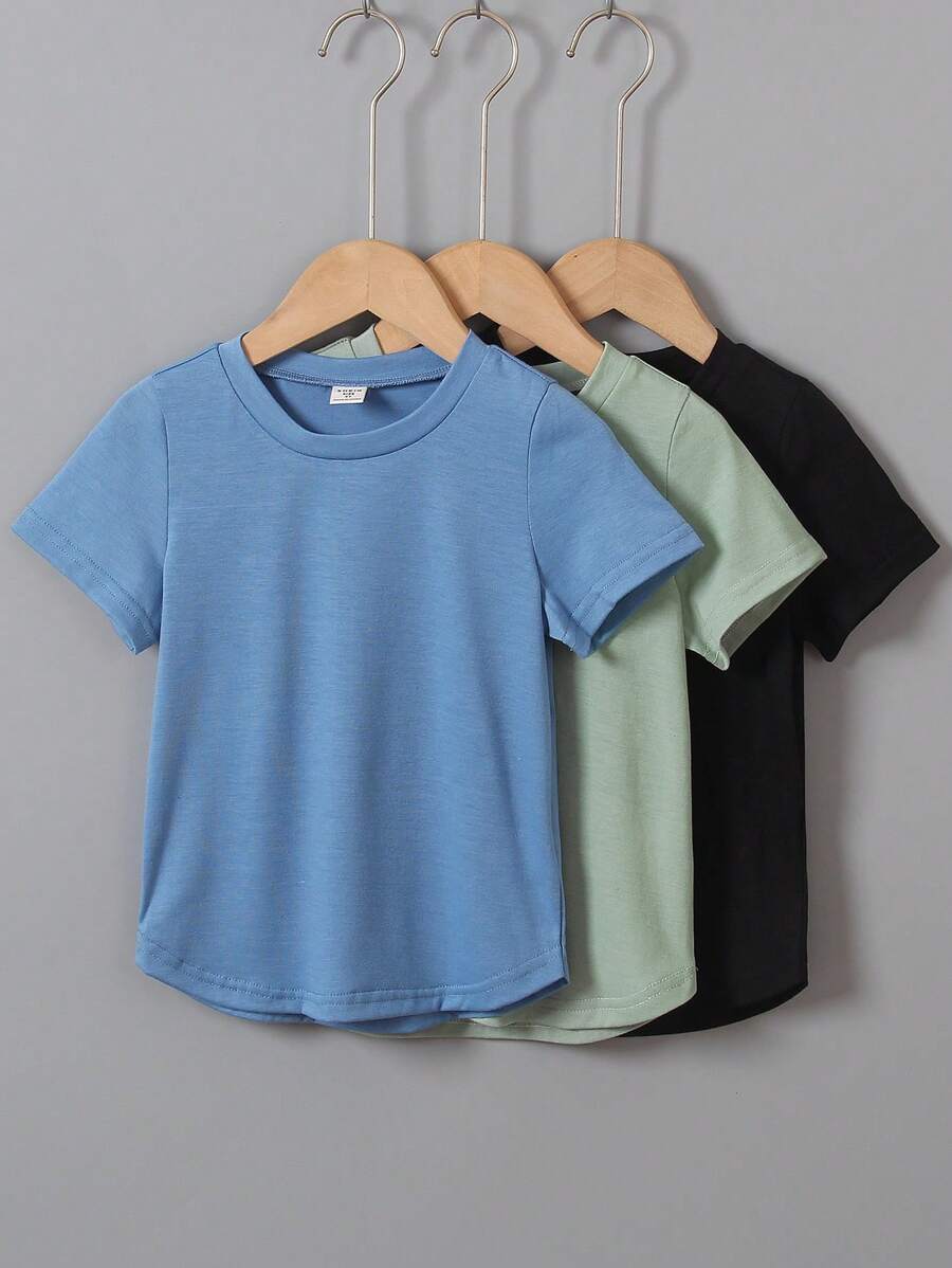 SHEIN Young Boy Solid Color Round Neck Short Sleeve T-Shirt - Multicolor - View 1