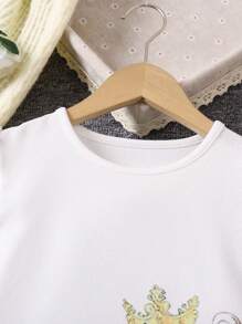 Robe à manches courtes à empiècement en tulle avec imprimé personnage pour les jeunes filles - Blanc - Voir 4