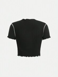 Teen Girl Portrait Pattern Ribbed T-Shirt And Pocket Wide-Leg Pants Two-Piece Set - Multicolor - View 13