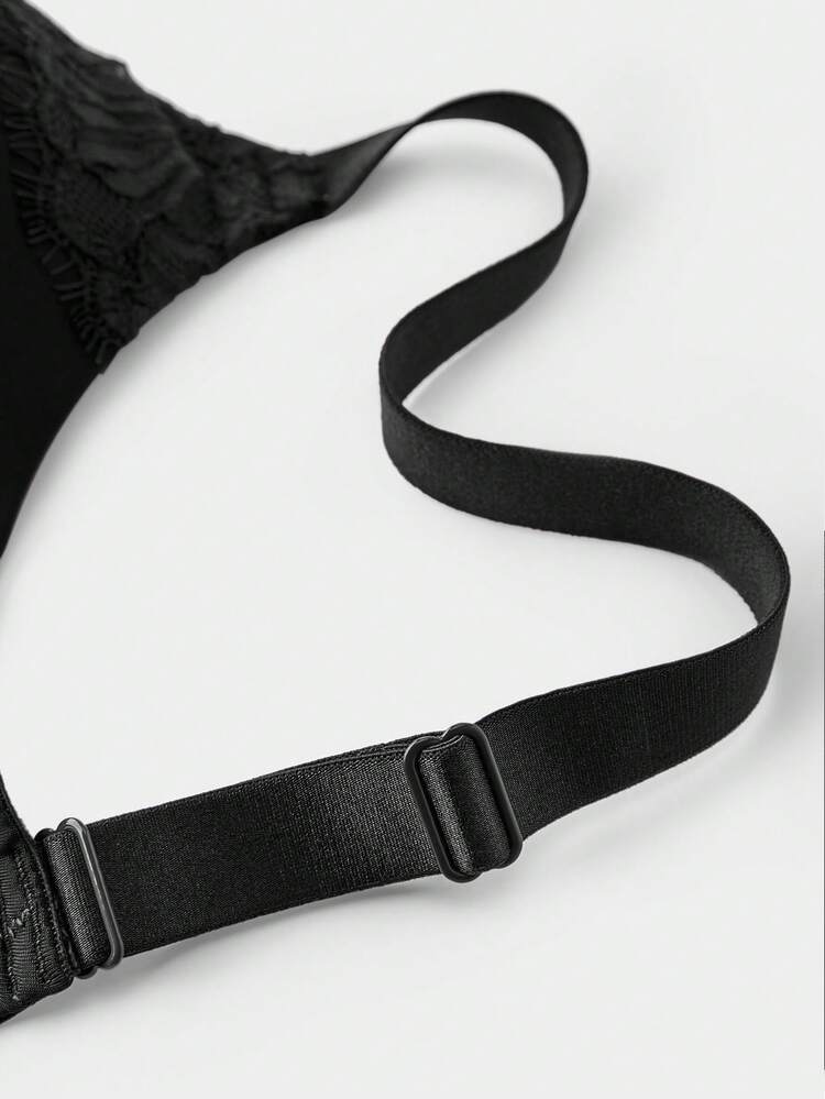 Reggiseno push-up in pizzo senza fili con scollo a V, lingerie sexy nera