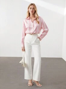 BizChic Women's Vertical Striped Long Sleeve Button-Up Shirt, Urban Commute Office Business Casual Elegant Formal Blouse - Multicolor - View 3