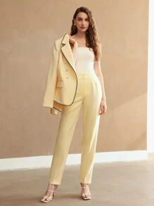 MOTF PREMIUM 編織高腰女士百褶西裝褲 - 黃色 - 查看 8