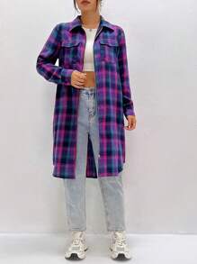 Flirla Ladies' Plaid Long Sleeve Shirt Fall Cloth For Women - Blue - View 3