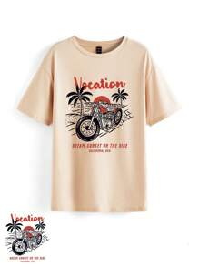 Ronwaystd Ladies' Longline Loose Fit T-Shirt With Motorcycle Print - Apricot - View 1