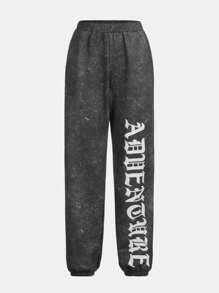 Teenage Girls' Relaxing Joggers With Knitted Letter Print Pattern And Inclined Pockets - Black - View 1
