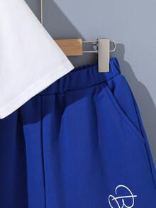 SHEIN 3 cái/bộ Cậu bé Tween Giải trí Mát mẻ Phong cách đường phố Lá thư In Ngắn tay Áo thun Với giày - Nhiều màu - Xem 7