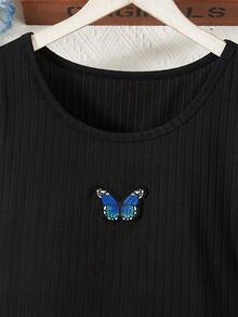 Teen Girl's Butterfly Patchwork Dress - Black - View 5