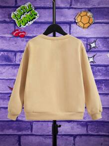 TEENAGE MUTANT NINJA TURTLES | SHEIN Tween Boys' Letter & Cartoon Printed Crewneck Sweatshirt - Khaki - View 2