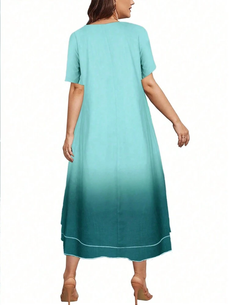 Plus Size Women's Ombre Short Sleeve Dress