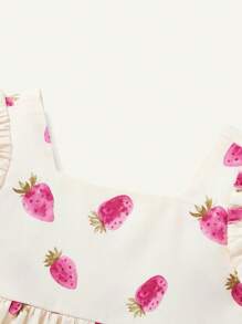 Cozy Pixies Vestido sin mangas para bebé niña con estampado de fresas, adornado con volantes y cintura ceñida