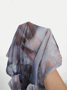 SHEIN ICON 大碼紮染一字肩短款網紗上衣 - 彩色 - 查看 7