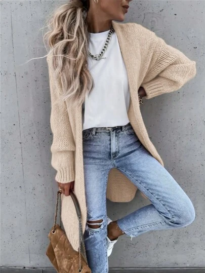 SHEIN LUNE Women's Long Sleeve Knitted Cardigan