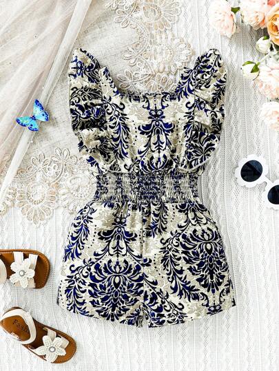 Baby Girl Elegant Basic Floral Ruffle Trim Romper, Perfect For All Occasions
