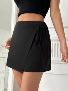 SHEIN Unity Thanh lịch Trẻ Của phụ nữ Knotted Bên Quần short - màu đen - Xem 4
