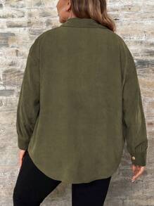 SHEIN LUNE Plus Solid Button Front Shirt Fall Cloth For Women - Army Green - View 2