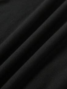 SHEIN EZwear 女士黑色休閒浪漫t恤,印有骷髏和花卉圖案,適合情人節 - 黑色 - 查看 5