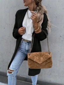 SHEIN LUNE Cárdigan de manga larga de unicolor, Blusas de manga larga