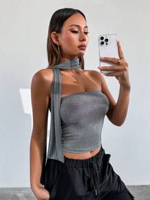 Flirla 閃亮無肩帶上衣