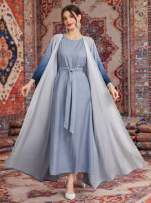 Al Najma Women'S Gradient Color Open Front Jacket And Sleeveless Dress Set - Multicolor - View 3