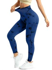 SHEIN Sport Studio Mallas De Yoga Sin Costuras Para Mujer Con Estampado De Anudado Y Bolsillos