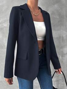 EURMUSE Solid Color Women'S Blazer - Navy Blue - View 4