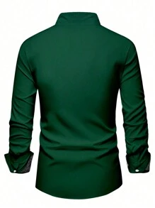 Manfinity Mode 男士拼布花卉长袖正装衬衫，适合秋季 - 綠色 - 查看 2