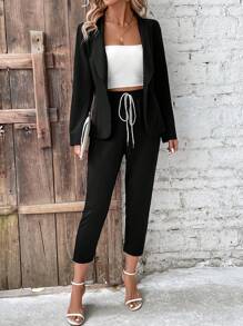 SHEIN Clasi Traje Casual De Color Sólido - Negro - Ver 5