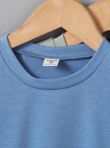 SHEIN Young Boy Solid Color Round Neck Short Sleeve T-Shirt - Multicolor - View 6