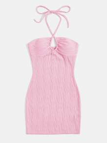 SHEIN EZwear 無袖領口合身連身裙 - 粉色 - 查看 3