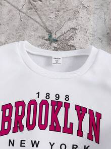 SHEIN 少女字母印花圓領毛絨上衣和運動長褲套裝 - 玫紅色 - 查看 7