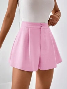 SHEIN Essnce 純色休閒短褲 - 粉色 - 查看 5