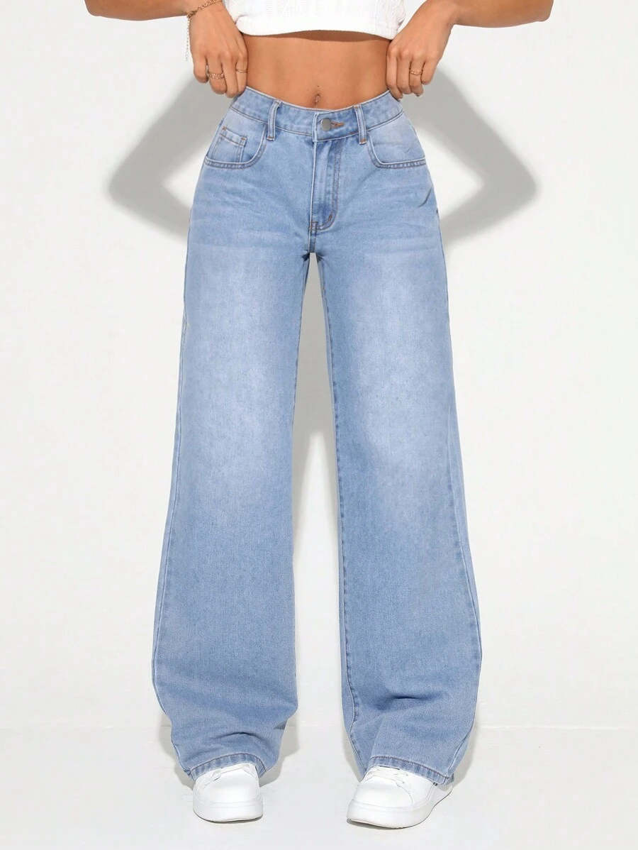 SHEIN Tall Ladies' Jeans With Pockets - Light Wash - View 1