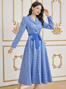 Modelyn Ladies' Jacquard Long Sleeve Dress With Contrast Collar - Multicolor - View 7